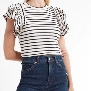 Express Striped Ruffle Sleeve Tee